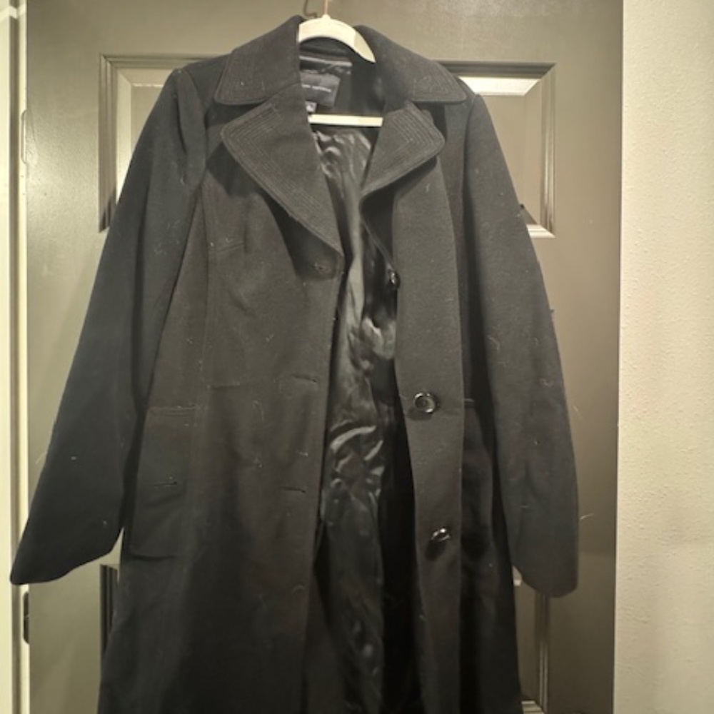 Banana Republic Black Wool Blend Long Coat | Classic Button Front Overcoat Size